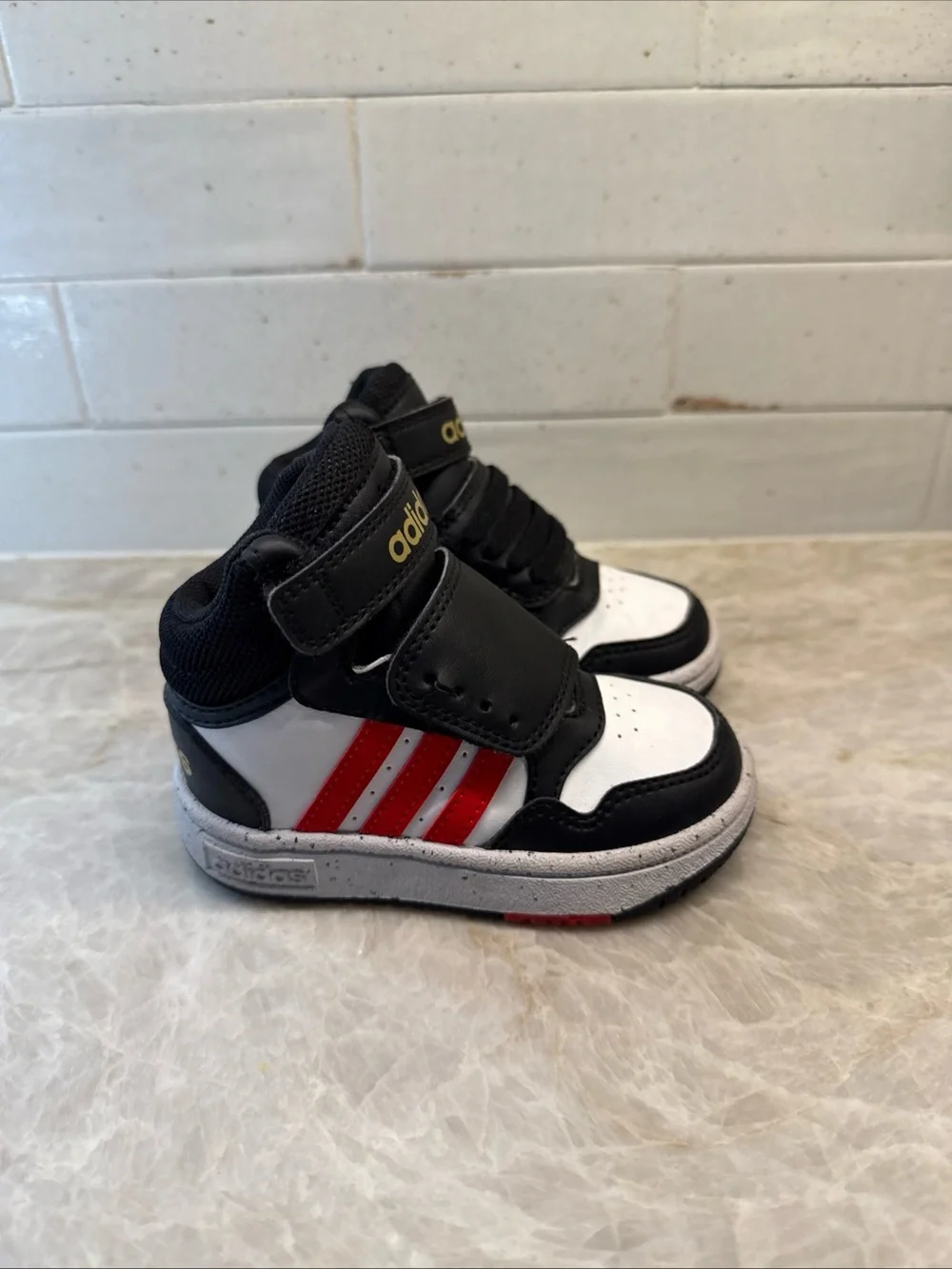 adidas Hoops 3.0 Mid Basketball Shoe Black White Unisex Toddler Size 6K
